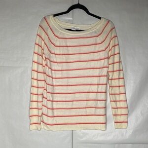 GAP Cream Sweater with Coral Pink Stripes